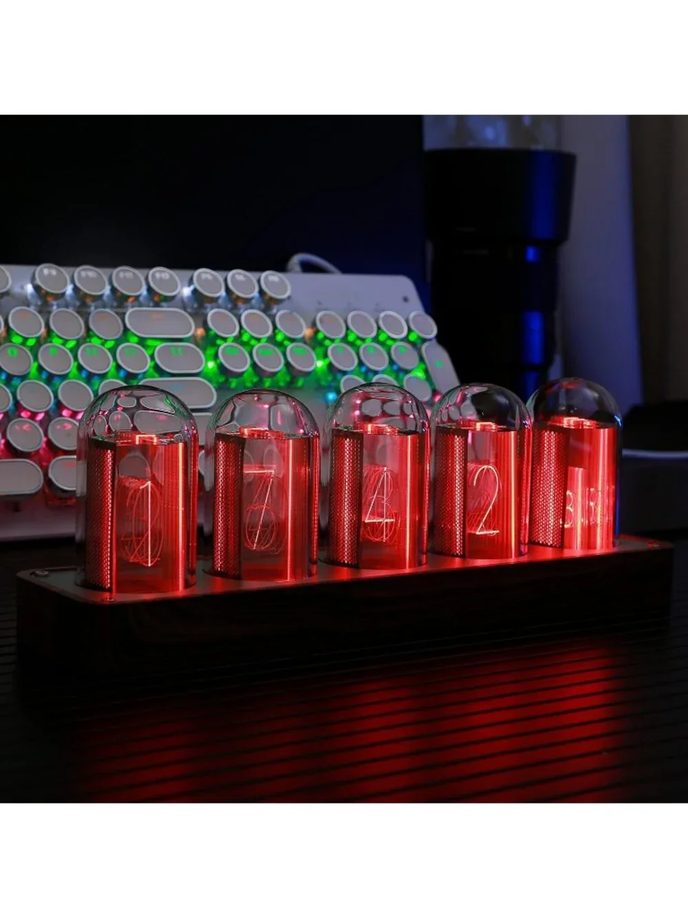 Home Brown Analog Quartz Digital Retro Wood Grain Alarm Timer Nixie Tube Clock